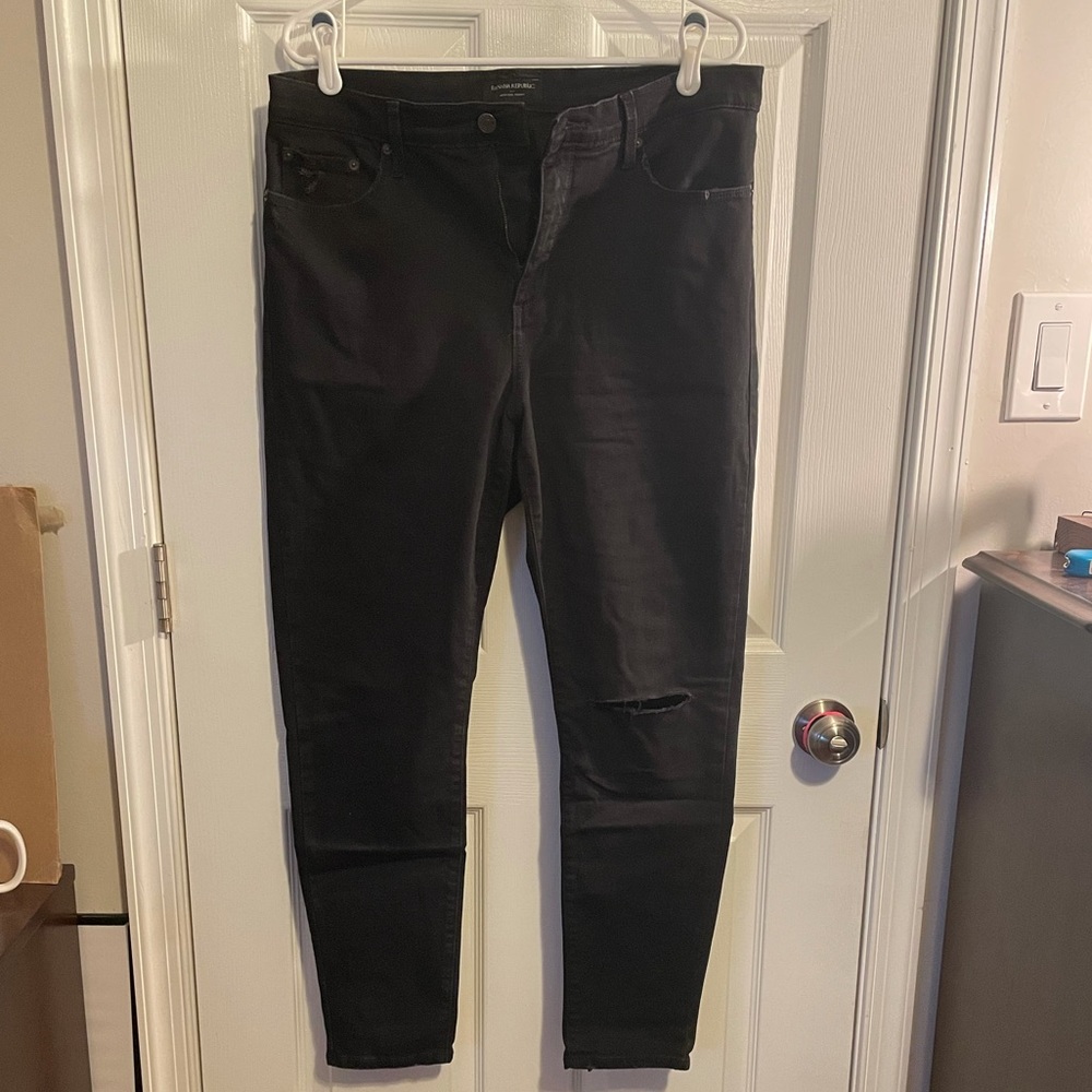 High Rise Destructed Black Denim Jeans - Size 32/14